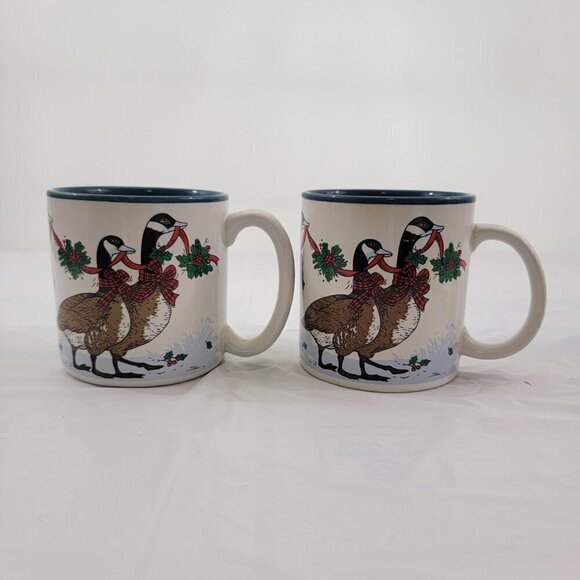 Potpourri Press Christmas Geese Ceramic Holiday Coffee Tea Mugs Cups – Set of 2 - Picture 15 of 16
